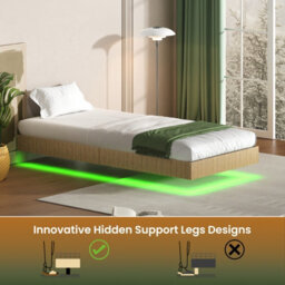 Matteo Modern Floating Bed With Led Ambient Lighting And Integrated Charging - Oak Finish, 90 X 200 Cm - thumbnail 7