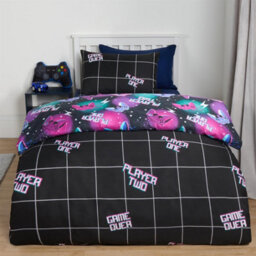OHS Gaming Duvet Cover Quilt Bedding Set Neon Reversible, Black - Single - thumbnail 4