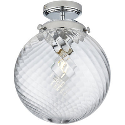 Decorative Flush Bathroom Ceiling Light Fitting - Clear Spiral Glass Shade - image 1