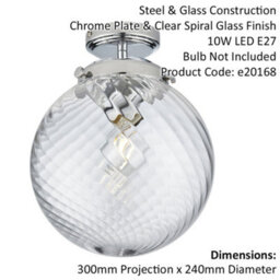 Decorative Flush Bathroom Ceiling Light Fitting - Clear Spiral Glass Shade - thumbnail 2