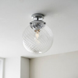 Decorative Flush Bathroom Ceiling Light Fitting - Clear Spiral Glass Shade - thumbnail 3