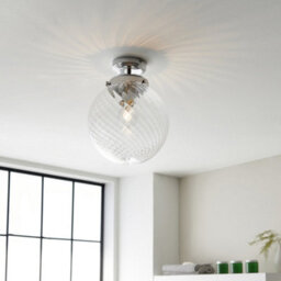 Decorative Flush Bathroom Ceiling Light Fitting - Clear Spiral Glass Shade - thumbnail 4