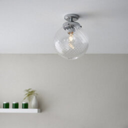 Decorative Flush Bathroom Ceiling Light Fitting - Clear Spiral Glass Shade - thumbnail 5