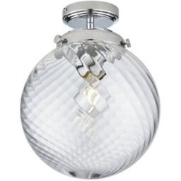Decorative Flush Bathroom Ceiling Light Fitting - Clear Spiral Glass Shade - thumbnail 1