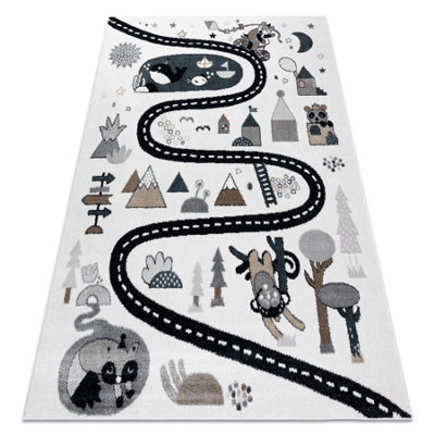 RugsX Carpet Fun Route For Children, Street, Animals Cream 160X220 Cm - image 1