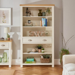 The Furniture Market Cotswold Cream Painted Large Wide 1 Drawer Adjustable 5 Shelf Bookcase - thumbnail 2