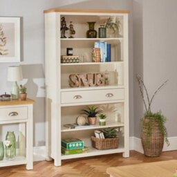 The Furniture Market Cotswold Cream Painted Large Wide 1 Drawer Adjustable 5 Shelf Bookcase