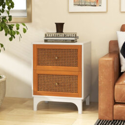 Costway 2 Drawer Rattan Nightstand Boho Accent Table Bedroom Bedside Table - thumbnail 5