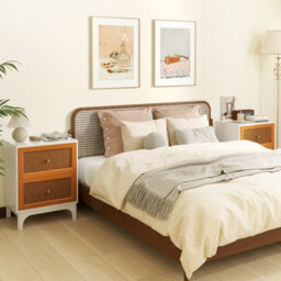 Costway 2 Drawer Rattan Nightstand Boho Accent Table Bedroom Bedside Table - thumbnail 4