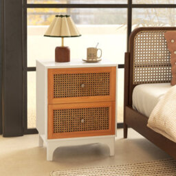 Costway 2 Drawer Rattan Nightstand Boho Accent Table Bedroom Bedside Table - thumbnail 1