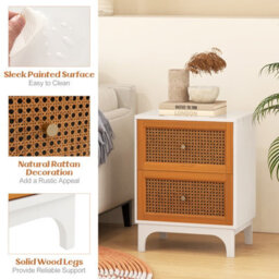 Costway 2 Drawer Rattan Nightstand Boho Accent Table Bedroom Bedside Table - thumbnail 7