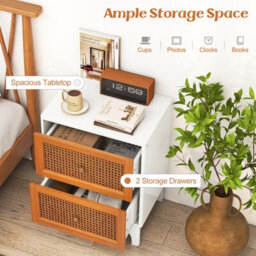 Costway 2 Drawer Rattan Nightstand Boho Accent Table Bedroom Bedside Table - thumbnail 6