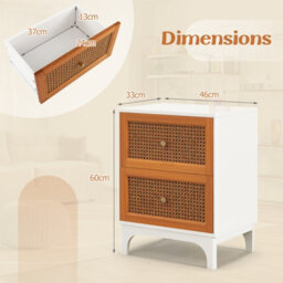 Costway 2 Drawer Rattan Nightstand Boho Accent Table Bedroom Bedside Table - thumbnail 3