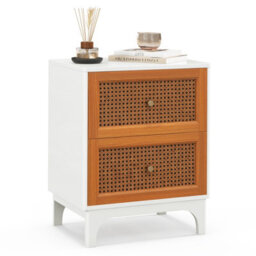 Costway 2 Drawer Rattan Nightstand Boho Accent Table Bedroom Bedside Table - thumbnail 2