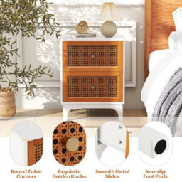 Costway 2 Drawer Rattan Nightstand Boho Accent Table Bedroom Bedside Table - thumbnail 9