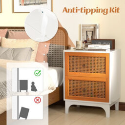 Costway 2 Drawer Rattan Nightstand Boho Accent Table Bedroom Bedside Table - thumbnail 8
