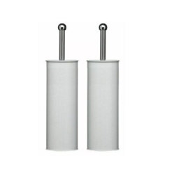 New Set Of 2 White Round Stainless Steel Toilet Bathroom Cleaning Brush Free Standing Holder