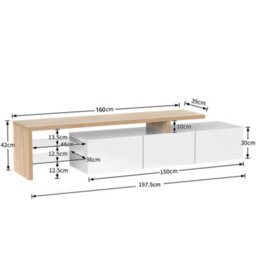 Matteo Modern Tv Media Unit With Led Lighting, High Gloss White & Wood Effect, Glass Shelves & Storage For Living Room 192.5Cm - thumbnail 4