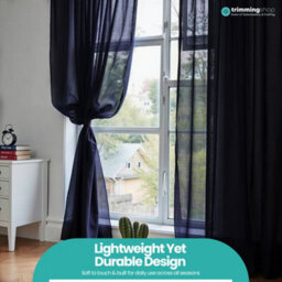 "Neel Blue Voile Curtains Slot Top, 2 Curtains, Navy Blue - 56"" Width X 90"" Drop" - thumbnail 9