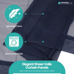 "Neel Blue Voile Curtains Slot Top, 2 Curtains, Navy Blue - 56"" Width X 90"" Drop" - thumbnail 4