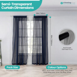 "Neel Blue Voile Curtains Slot Top, 2 Curtains, Navy Blue - 56"" Width X 90"" Drop" - thumbnail 2