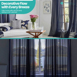 "Neel Blue Voile Curtains Slot Top, 2 Curtains, Navy Blue - 56"" Width X 90"" Drop" - thumbnail 7