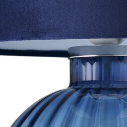 Happy Homewares Contemporary Midnight Blue Ribbed Glass Table Lamp With Navy Blue Velvet Shade - thumbnail 3