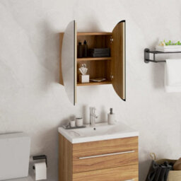 Walplus Bathroom Cabinet With Round Mirror&led Oak 40X40X17.5 Cm - thumbnail 4
