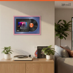 "AK Frames 25X17"" Pink Modern Vinyl Record Frame With Blue Mount For 12 Inch Lp Cover & Disc - Overlapped Design" - thumbnail 5