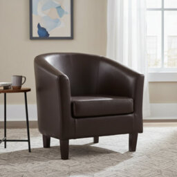 Modern Brown Faux Leather Club Tub Chair For Living Room - thumbnail 3