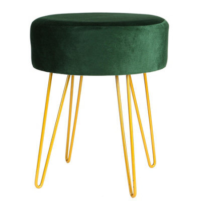 Harbour Housewares Velvet Footstool - Round Modern Dressing Table Footstool Vanity Seat Chairs - 40 X 35Cm - Green/gold - image 1
