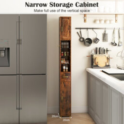 Gainoom 180 Cm Tall Bathroom Cabinet Brown Narrow Storage Organizer W/ 3 Doors - thumbnail 7