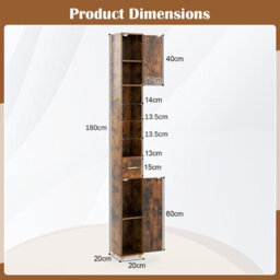 Gainoom 180 Cm Tall Bathroom Cabinet Brown Narrow Storage Organizer W/ 3 Doors - thumbnail 2