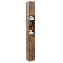 Gainoom 180 Cm Tall Bathroom Cabinet Brown Narrow Storage Organizer W/ 3 Doors - thumbnail 9
