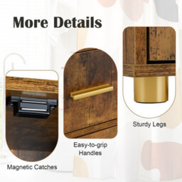 Gainoom 180 Cm Tall Bathroom Cabinet Brown Narrow Storage Organizer W/ 3 Doors - thumbnail 8