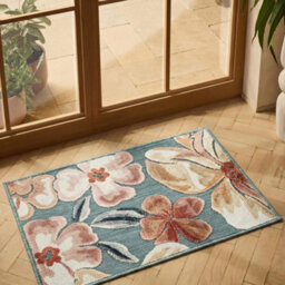 Gardenia Jasmine Indoor Outdoor Low Pile Area Rug Floral Design Blue 120 X 170 Cm - thumbnail 8