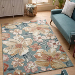 Gardenia Jasmine Indoor Outdoor Low Pile Area Rug Floral Design Blue 120 X 170 Cm - thumbnail 1