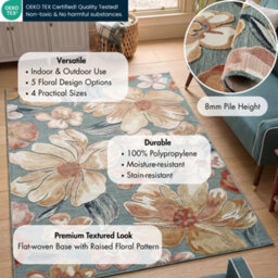 Gardenia Jasmine Indoor Outdoor Low Pile Area Rug Floral Design Blue 120 X 170 Cm - thumbnail 2