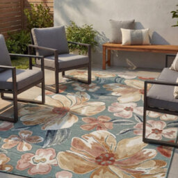 Gardenia Jasmine Indoor Outdoor Low Pile Area Rug Floral Design Blue 120 X 170 Cm - thumbnail 6