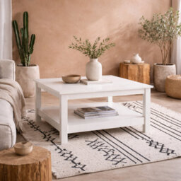 Wyld Haus Gossmere White Wooden Square Coffee Table With Bottom Shelf, 810mm Square, 450mm High