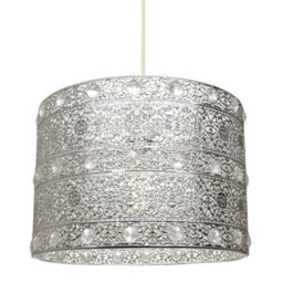 Happy Homewares Antique Silver Acrylic Gem Moroccan Style Chandelier Pendant Light Shade Fitting - thumbnail 2