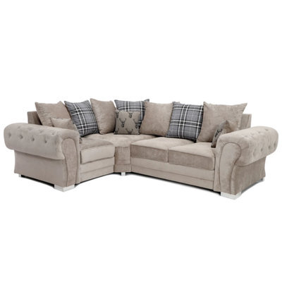Furnishings For Less UK Milan 4 Seater L Shaped Corner Sofa Scatter Back Chesterfield Arms Mink Left Hand Facing - image 1