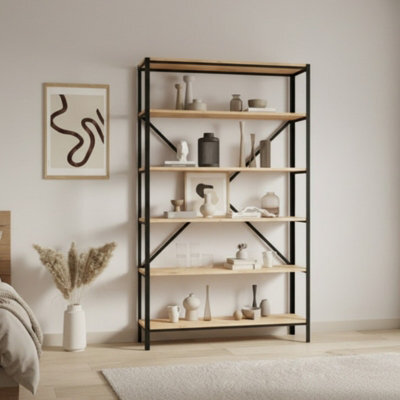 Ralph Black And Oak Artisan Bookcase Industrial Style Shelving Unit - image 1