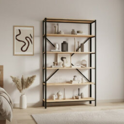 Ralph Black And Oak Artisan Bookcase Industrial Style Shelving Unit - thumbnail 1