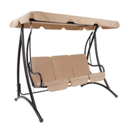 Charles Bentley 3 Seater Premium Outdoor Swing Seat Bench Chair W/ Beige Canopy - thumbnail 3