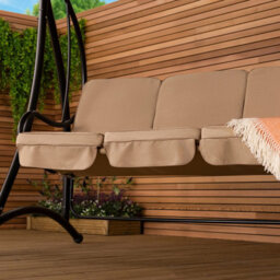 Charles Bentley 3 Seater Premium Outdoor Swing Seat Bench Chair W/ Beige Canopy - thumbnail 2
