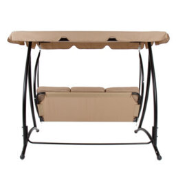Charles Bentley 3 Seater Premium Outdoor Swing Seat Bench Chair W/ Beige Canopy - thumbnail 6