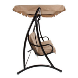 Charles Bentley 3 Seater Premium Outdoor Swing Seat Bench Chair W/ Beige Canopy - thumbnail 5