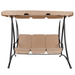 Charles Bentley 3 Seater Premium Outdoor Swing Seat Bench Chair W/ Beige Canopy - thumbnail 4