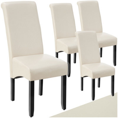 Tectake Set Of 4 Dining Chair - Ergonomic Seat Shape, High Backrest, Padded, Faux Leather  - Cream